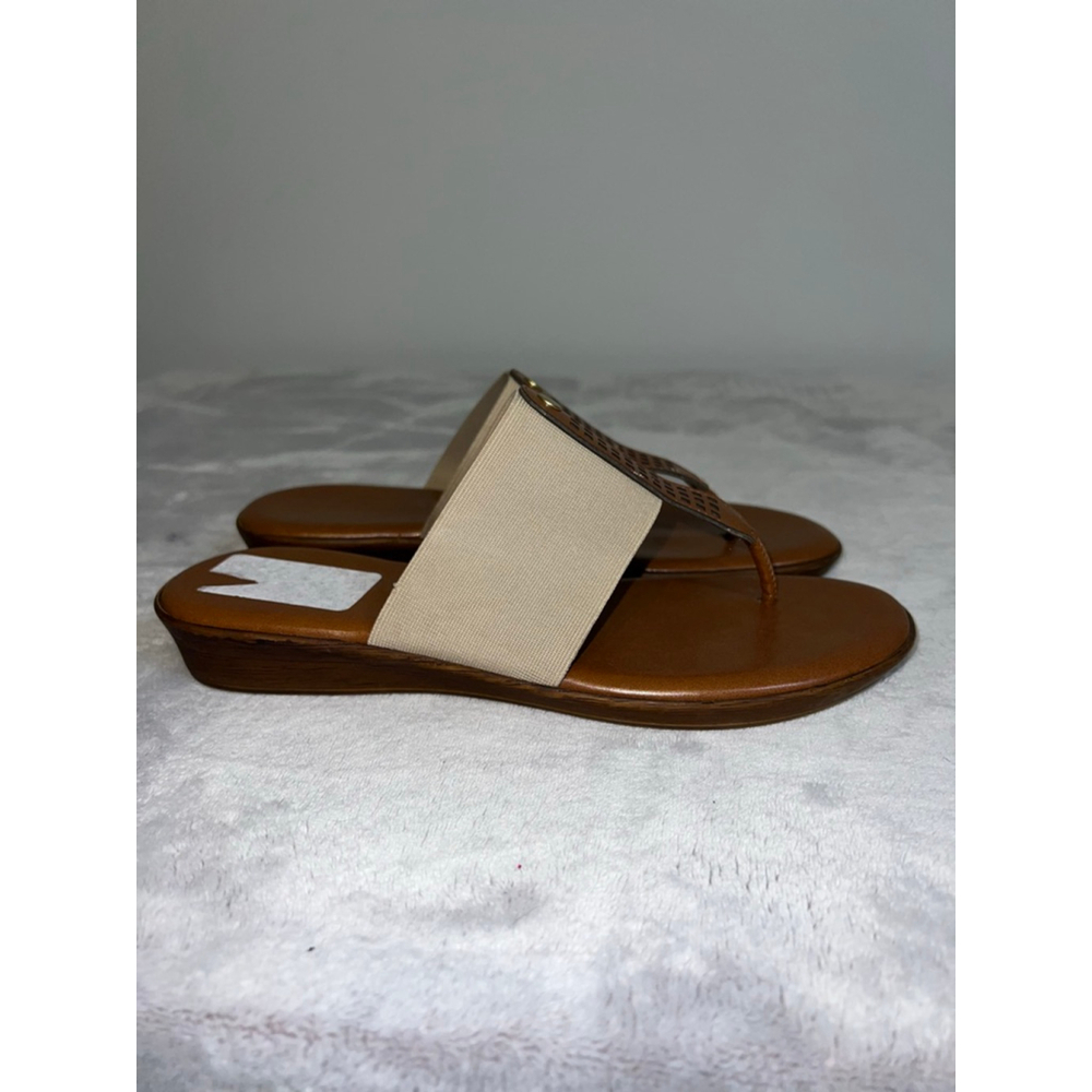 Women's Brown & Beige Thong Wedge Sandals Size 8.5